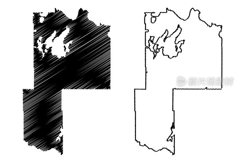 美国明尼苏达州卡斯县(U.S. County, United States, USA, USA)地图矢量图，草稿示意图卡斯县地图